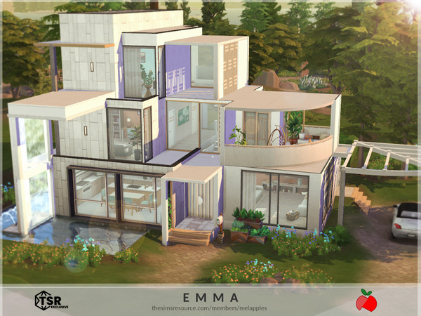Sims 4 — Emma by melapples — a 3 stories 2 bedrooms home. first floor: living room, kitchen, toilet, utility, backyard.