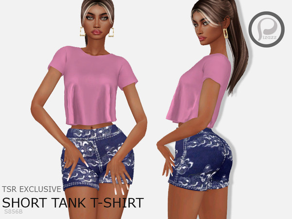 Sims 4 — Short tank t-shirt TSR exclusive by pizazz — A great look for those casual days. A nice look for those denim