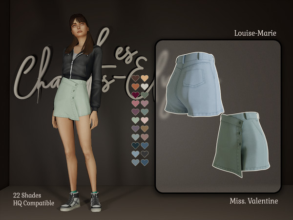 Sims 4 — Louise Marie Skort by MissValentine142 — Asymmetrical skort. 22 Shades Teen, Young Adult, Adult HQ Compatible