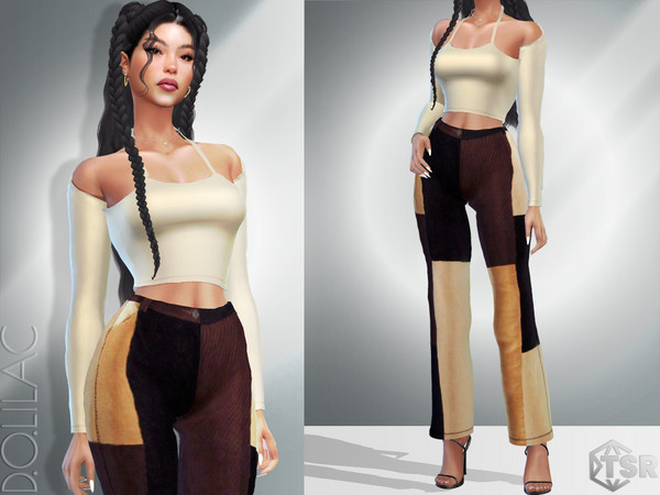 Sims 4 — Patchwork Flared Corduroy Pants DO013 by DOLilac — Custom thumbnail