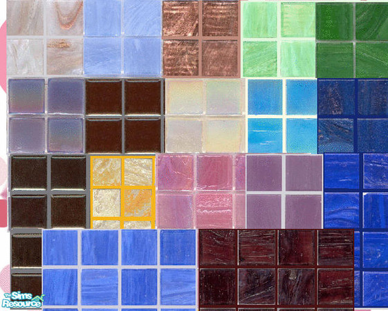 Sims 2 — glass tile set by skinflin — 17 glass tiles in range of colours cheap.average tiles.$3...