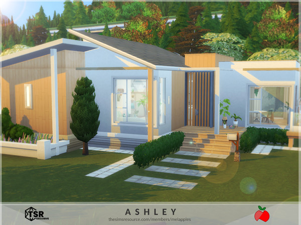 Sims 4 — Ashley by melapples — a 1 floor contemporary home with a bright, colourful pallet. kitchen, dining room, porch,