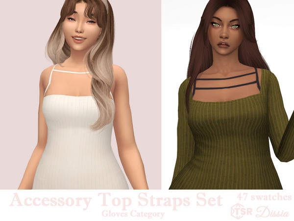 Sims 4 — Accessory Top Straps v1 by Dissia — Accessory bra straps in two versions - two or one strap on chest