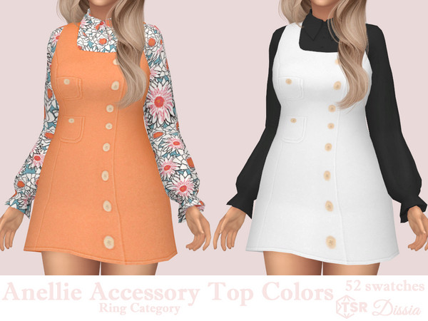 Sims 4 — Anellie Shirt Accessory Colors (Ring Category) by Dissia — Cute vintage vest dress with white shirt under.