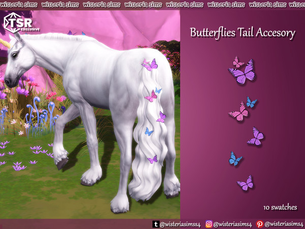 Sims 4 — Butterflies Tail Accessory for Horses by WisteriaSims — The Horse Ranch EP is needed - Tail Base Category