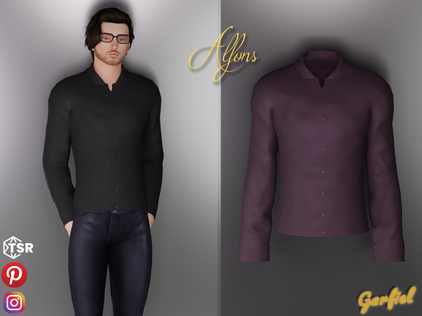 Sims 4 — Alfons - A dark-colored shirt by Garfiel — Men's button down shirt in dark colors
