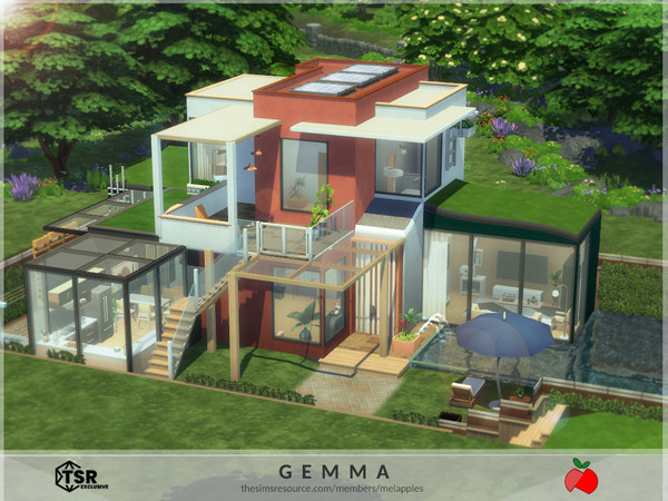 Sims 4 — Gemma by melapples — a sunken and vibrant house with 2 bedrooms. first floor has a living room, a bathroom, a