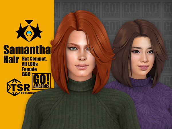 Sims 4 — Samantha Hair by GoAmazons — Stunning plush bob, medium length haircut for your beautiful maxis mix sims! Comes