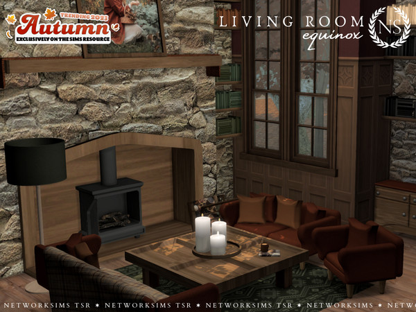 Sims 4 — Equinox Living - Sideboard by networksims — A cozy autumnal living room set. Part I includes the following