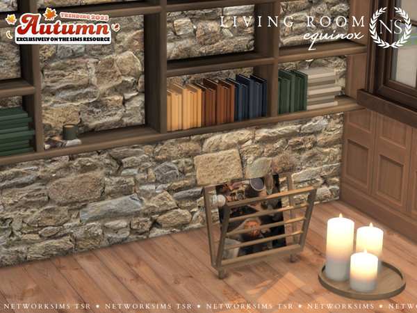 Sims 4 — Equinox Living - Books 2 by networksims — A cozy autumnal living room set. Part III includes the following