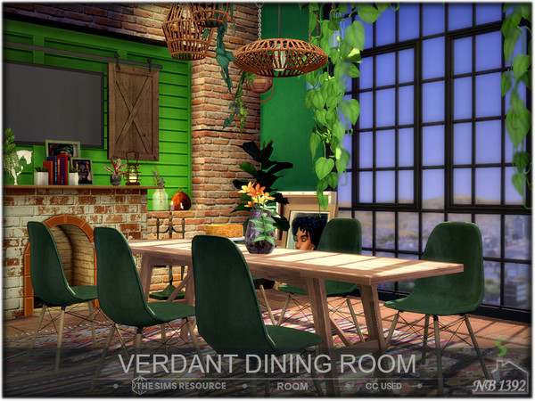 Sims 4 — Verdant Dining room (CC only TSR!) by nobody13922 — This cozy space blends a mix of patterns, vintage decor, and
