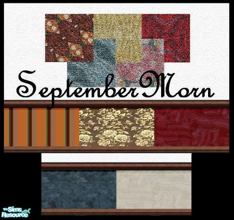 Sims 2 — September Morn by Lorah — Antique carpet and wallpaper in orange, brown, red, blue, beige and pink.