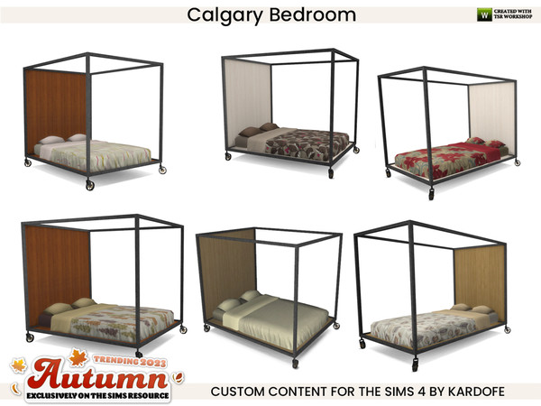 Sims 4 — Calgary Bedroom Bed by kardofe — Industrial style bedroom, with autumn-inspired textiles, which create a warmer