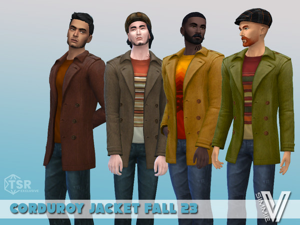 Sims 4 — Corduroy Jacket Fall 23 by SimmieV — A set of 8 heavy jackets with a new corduroy texture. This includes
