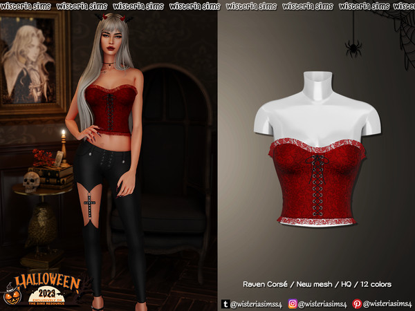 Sims 4 — Halloween 2023 - Raven Corset by WisteriaSims — - FOR WOMAN - NEW MESH - TEEN TO ELDER - Clothing Top Category