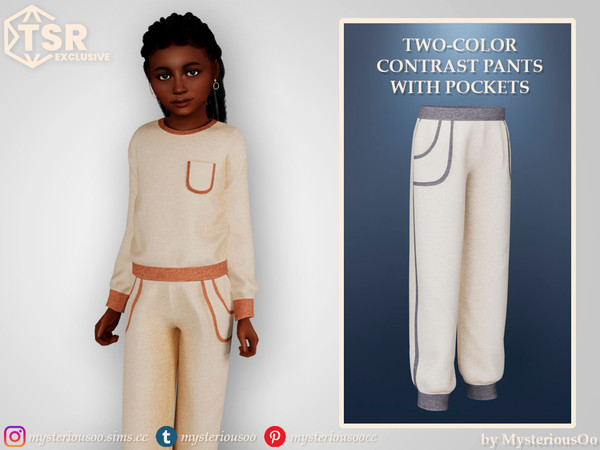 Sims 4 — Two-color contrast pants with pockets by MysteriousOo — Two-color contrast pants with pockets in 8 colors for