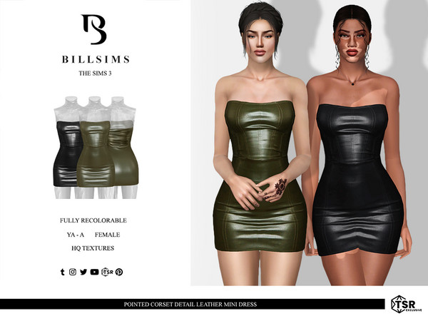Sims 3 — Pointed Corset Detail Leather Mini Dress by Bill_Sims — This dress features a leather material with a corset