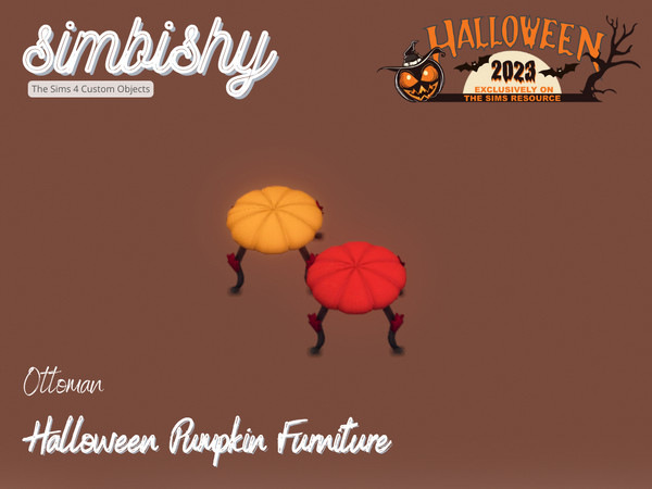 Sims 4 — SIMBISHY Halloween Pumpkin Ottoman by simbishy — A set of charming country style wooden furnishings with a