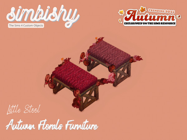 Sims 4 — SIMBISHY Autumn Florals Little Stool by simbishy — A collection of 10 weathered wooden fuirniture dressed in