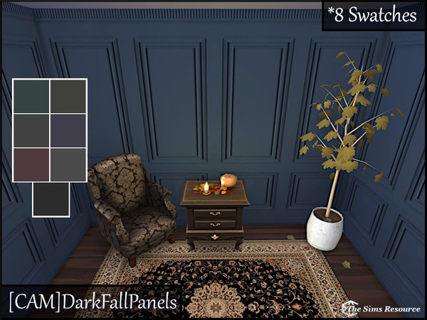 Sims 4 — Dark Fall Panels by coll22 — A set of 8 dark wood-paneled walls.