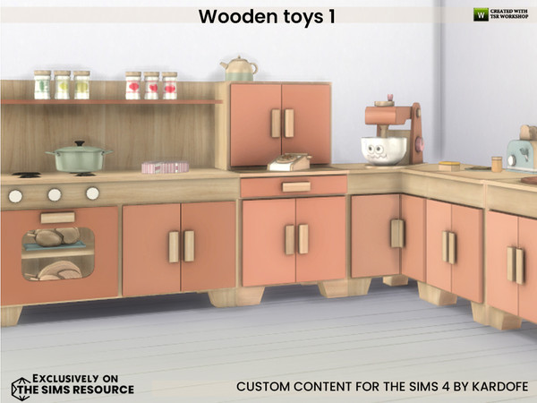 Sims 4 — Wooden toys 1 by kardofe — Toy kitchen, complete with cooker, cabinets, sideboard, washing machine, functional