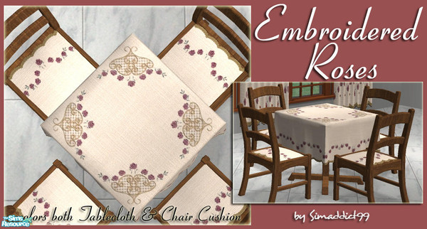 Sims 2 — Restaurant Tables - Embroidered Rose by Simaddict99 — This will recolor both the tablecloth and matching chair