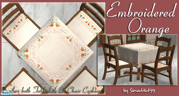 Sims 2 — Restaurant Tables - Embroidered Orange by Simaddict99 — This will recolor both the tablecloth and matching chair