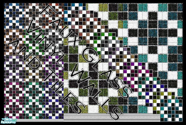 Sims 2 — Faux Glass Vinyl Walls and Tiles by Lorah — Blue, Brown, Burnt Brown, Gold, Green, Grey, Lavender, Olive,