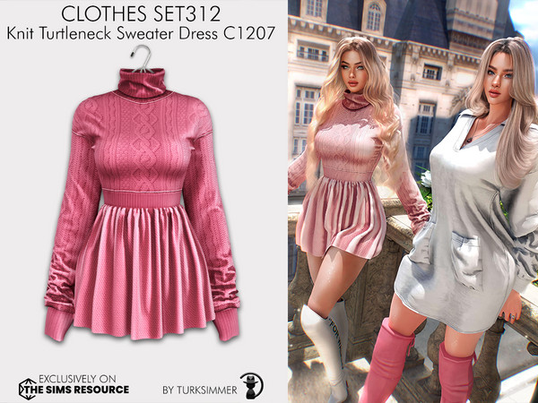 Sims 4 — Clothes SET312 - Knit Turtleneck Sweater Dress C1207 by Daph's — 12 Swatches