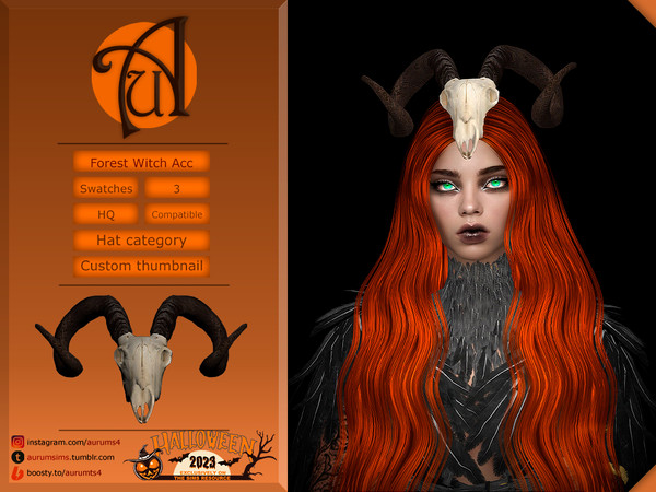 Sims 4 — Halloween 2023 - Forest Witch Skull Head Accessory by Aurum — It's a skull shaped head accessory which is