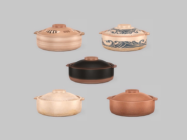 Sims 4 — Kitchen Accessories Casserole Pot by ung999 — A set of Asian pottery kitchenware, set contains 2 teapots, 2 sets