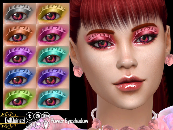 Sims 4 — [Patreon] Power Eyeshadow by EvilQuinzel — Eyeshadow witch a heart in 11 swatches Eyeshadow category;