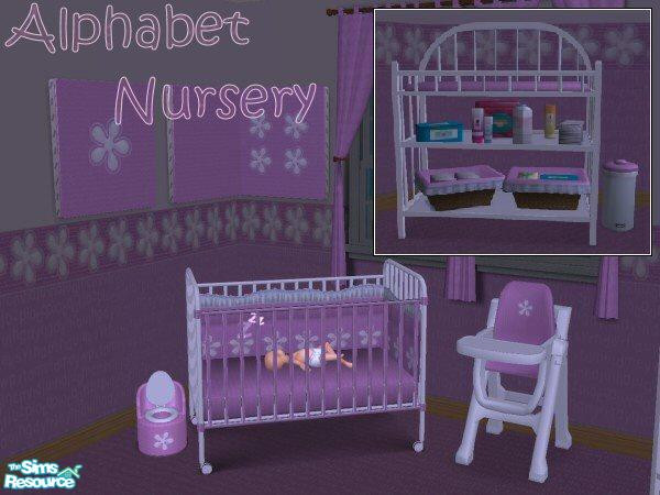Sims 2 — Alphabet Nursery by coolandme — "Pink Alphabet Nursery" comprises of Crib, Changer, Potty, Highchair,