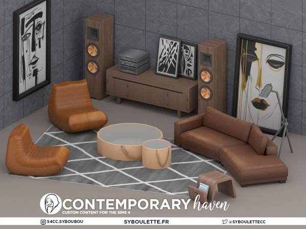 Sims 4 — Contemporary haven - Curved Sofa (left) by Syboubou — Introducing the Contemporary Haven custom content set for