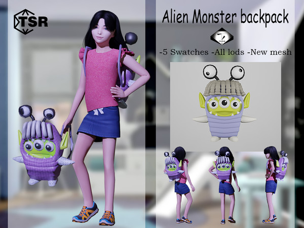 Sims 4 — Alien Monster Bag by 4nt0ni0 — -5 Swatches -All lods -New mesh -The texture of this cc is in hat, therefore it