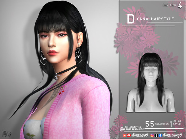 Sims 4 — Donna Hairstyle by Mazero5 — A long sleek hairstyle with two long strands upfront that comes with full bangs