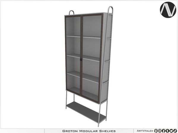 Sims 4 — Groton Wide Six Tier Shelf With Glass Two Doors by ArtVitalex — Office And Study Room Collection - Belong to