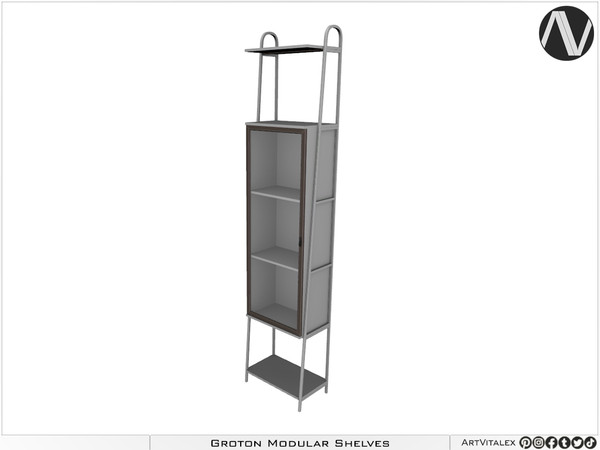 Sims 4 — Groton Narrow Six Tier Shelf With Glass A Door Left by ArtVitalex — Office And Study Room Collection - Belong to