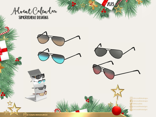 Sims 4 — Advent Calendar 2023 - Glasses 1 - Aviator Sunglasses by SIMcredible! — This is the first (of 5) part of our