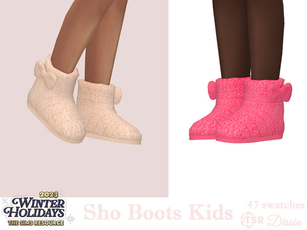 Sims 4 — Sho Boots Kids by Dissia — Comfortable ankle plush boots with cute bow for children