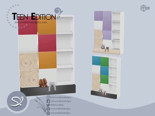 Sims 4 — Teen Edition Bookcase by SIMcredible! — This is a colorful bedroom set for your younger sims :) Instead of a