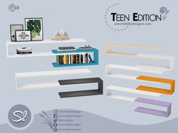 Sims 4 — Teen Edition Shelves by SIMcredible! — This is a colorful bedroom set for your younger sims :) Instead of a