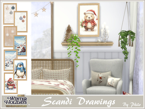 Sims 4 — Scandi Drawings by philo — This set made up of 10 objects was designed to give your winter bedrooms a cozy and