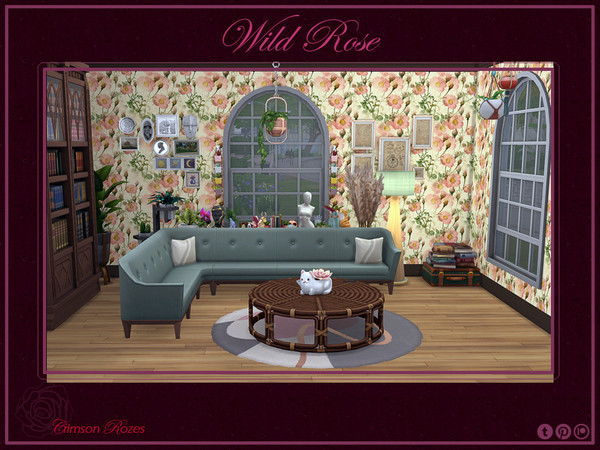 Sims 4 — Wild Rose by Crimson_Rozes — Vintage style wallpaper 3 Maxis Match basic moulding colours +1 environment score