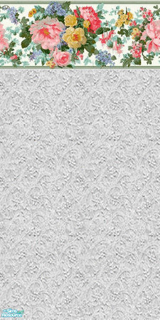 Sims 2 — Peach Garden Bedroom - Peach Garden Wall by Riverwillows — Lovely textured white wall with beautiful flowered