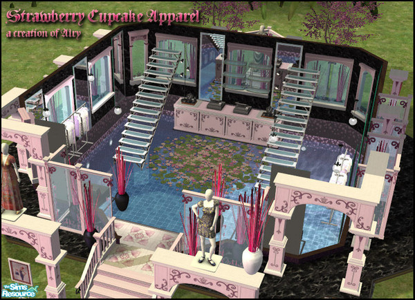 Sims 2 — Strawberry Cupcake Apparel by alry — A clothing/jewelry store. Has bathrooms, coffee counter and drink bar. All
