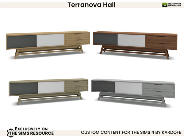 Sims 4 — kardofe_Terranova Hall_Console by kardofe — Living room with straight lines and natural wood, to create a light