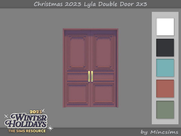 Sims 4 — Christmas 2023 Lyla Double Door 2x3 by Mincsims — The set consists of a version with and without a wreath.
