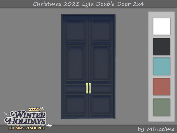 Sims 4 — Christmas 2023 Lyla Double Door 2x4 by Mincsims — The set consists of a version with and without a wreath.