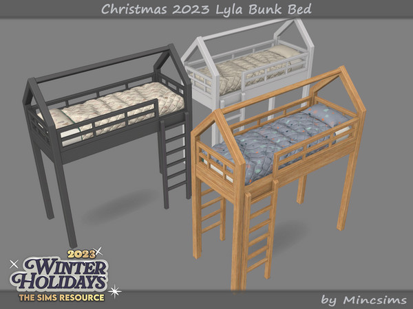 Sims 4 — Christmas 2023 Lyla Bunk Bed by Mincsims — Fluffy bedding and a wooden touched furnitures will make your Sims